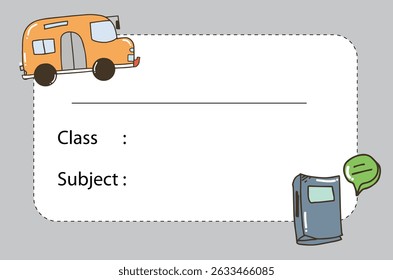 Sticker theme elementary school. name, subject vector