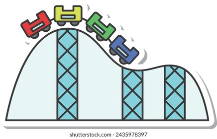 Pegatina parque temático relacionado ilustración de un solo artículo conjunto de iconos montaña rusa