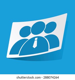 Sticker with three user icons, isolated on blue