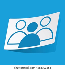 Sticker with three user icons, one is painted, isolated on blue