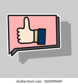 Sticker Thumbs up like social network icon new appreciation number symbol. Idea - blogging and online messaging, social networking services.
