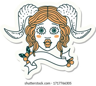 sticker of a tiefling character face 