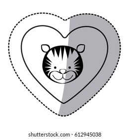 sticker tiger animal inside line heart, vector illustration