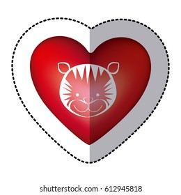sticker tiger animal inside red heart, vector illustration