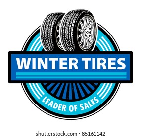 Sticker with the tires and word Winter Tires written inside, vector illustration