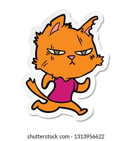 sticker of a tough cartoon cat running