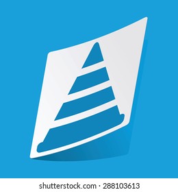 Sticker with traffic cone icon, isolated on blue