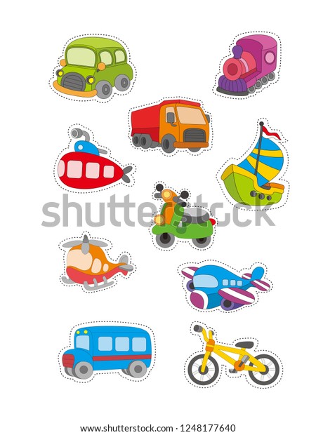 sticker transportation for kids, funny\
stickers, vector\
transportation