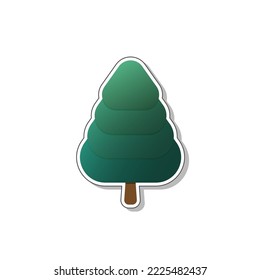Sticker tree, tree green cartoon sticker, vector illustration.