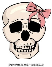 sticker, t-shirt prints on a skull with a bow