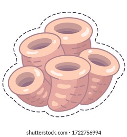 Sticker tube sponge, porifera, coral reef animal. Vector illustration in the style of cartoons, isolated on a white background. For use as a design element, as a sticker, or as a print.
