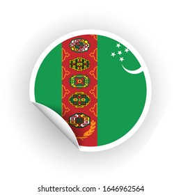 Sticker of Turkmenistan flag with peel off corner isolated on white background. Paper banner or circle curl label sticker with flip edge. Vector color post note for advertising design.