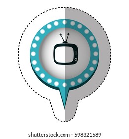 sticker with tv in circular speech with contour dotted and tail vector illustration