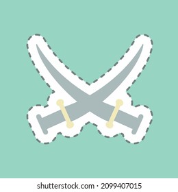 Pegatina Dos Espadas - Recorte de línea - Ilustración simple,Vector de iconos de diseño, Buena para impresiones, afiches, anuncios, anuncios, gráficos de información, etc.