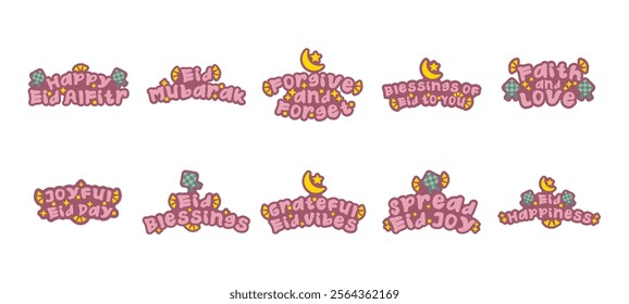 Sticker Typography Idul Fitri. Vector Illustration