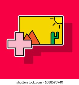 Sticker Upload image white flat icon on color background