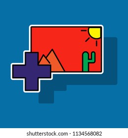 Sticker Upload image white flat icon on color background