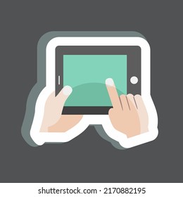 Sticker Using Tablet. suitable for Hand Actions symbol. simple design editable. design template vector. simple symbol illustration