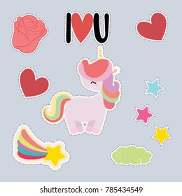 sticker valentine with unicorn vector