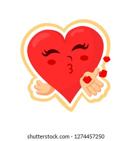 Sticker for Valentine's Day heart sending a kiss. Vector illustration