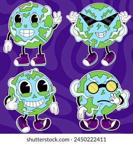 Sticker Vector Earth Day Flat Design Trendy Cartoon