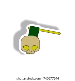 Sticker Vector illustration in flat design Halloween icon ax in skull