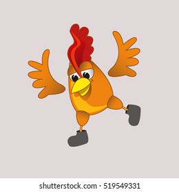 Sticker. Vector illustration. New character. Emotional cartoon rooster.