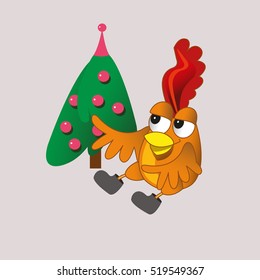 Sticker. Vector illustration. New character. Emotional cartoon rooster.