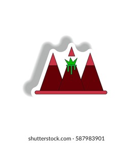 Sticker Vector illustration of volcano explosion between the mountains in sticky style