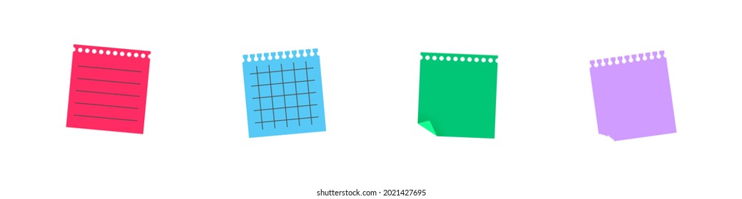 Aufkleber Vektor Notizbuch farbige Seite leere flache Sammlung, Veranstalter-Seiten Set, leere Farblisten-Illustration.