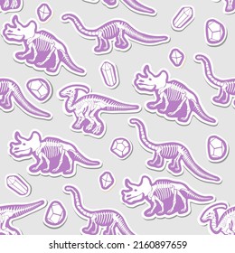  Sticker vector pattern with dinosaur skeleton. 