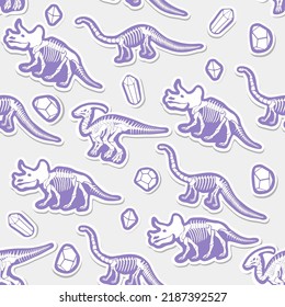  Sticker vector pattern with dinosaur skeleton. 