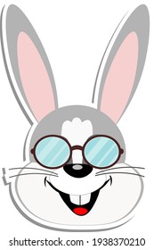 Sticker vector rabbit with glasses. Animal-themed illustration on a white background.
