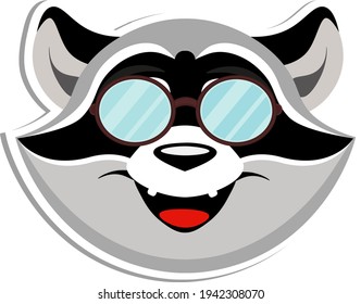 Sticker vector raccon with glasses. Animal-themed illustration on a white background.