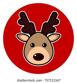 Sticker. Vector. Reindeer in a red circle. Deer.