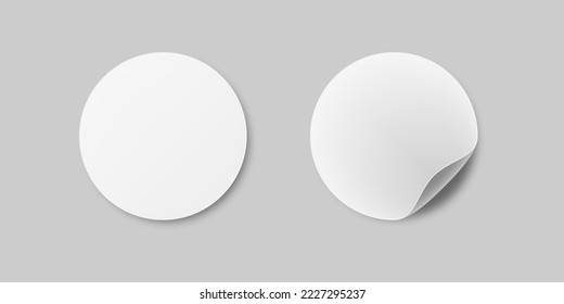 Sticker vector white paper. Round empty andhesive tag. Blank sticky circle realistic mockup.