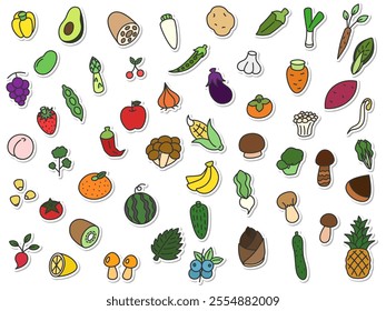 Sticker vegetable fruit mushroom icon set (no background)