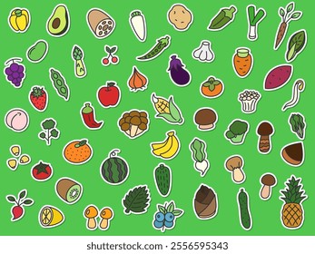 Sticker vegetable fruit mushroom icon set