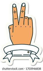 sticker of a victory v hand gesture with banner