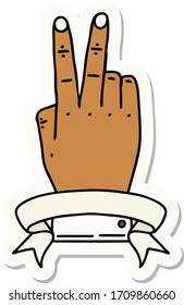 sticker of a victory v hand gesture with banner