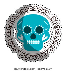sticker vintage border with decorative ornamental sugar skull