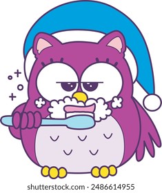 Sticker of violet owl daily activities.
Emoticon of cute owl in daily life.
A cute owl brush it teeth.