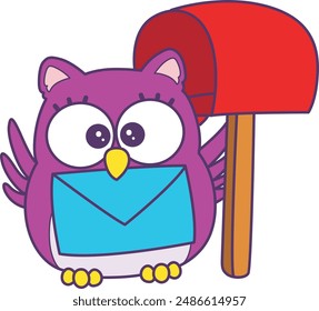 Sticker of violet owl daily activities.
Emoticon of cute owl in daily life.
A cute owl send a mail in the post.