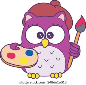 Sticker of violet owl daily activities.
Emoticon of cute owl in daily life.
A cute owl was painting art.