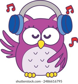 Sticker of violet owl daily activities.
Emoticon of cute owl in daily life.
A cute owl enjoying music with headphone.