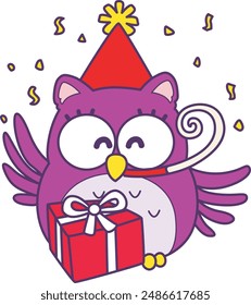 Sticker of violet owl daily activities.
Emoticon of cute owl in daily life.
A cute owl was birthday party.