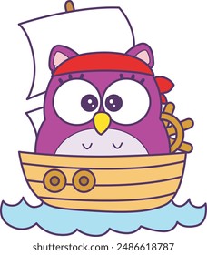 Sticker of violet owl daily activities.
Emoticon of cute owl in daily life.
A cute owl driving a boat like pirates.