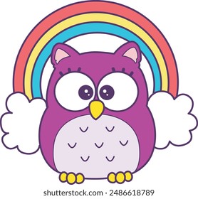 Sticker of violet owl daily activities.
Emoticon of cute owl in daily life.
A cute owl in front of rainbow and clouds.