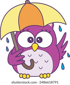 Sticker of violet owl daily activities.
Emoticon of cute owl in daily life.
A cute owl carrying umbrealla in the raining.