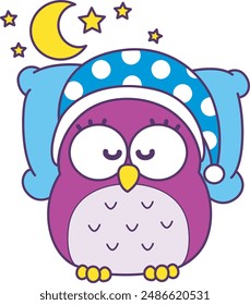 Sticker of violet owl daily activities.
Emoticon of cute owl in daily life.
A cute owl was sleeping tight in the night with moon and stars.